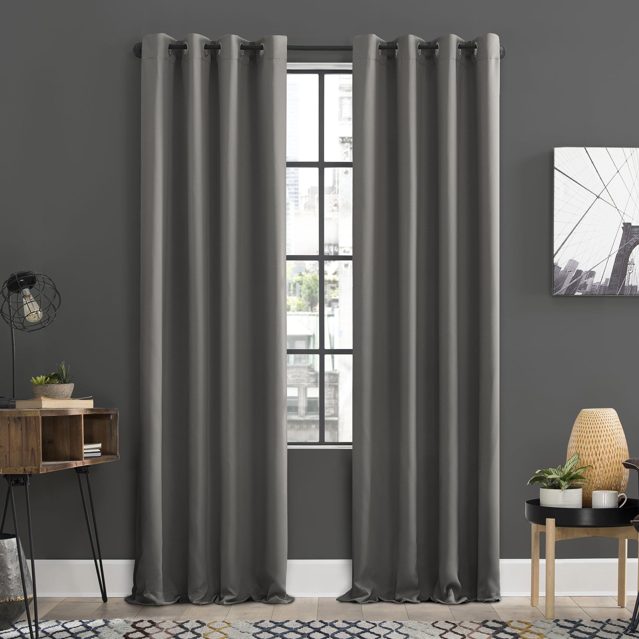 Sun Zero Soho 2-pack Blackout Energy Efficient Grommet Curtain Panel Pair, 54" x 120", Gray Image