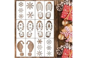 HOSOMONO Christmas Stencils for Painting on Wood Reusable Snowflake Large Merry Christmas Pine Tree Nativity Holiday Stencil Snow Templates for Wood Sign Window Floor Crafts Doormats (12footprint)