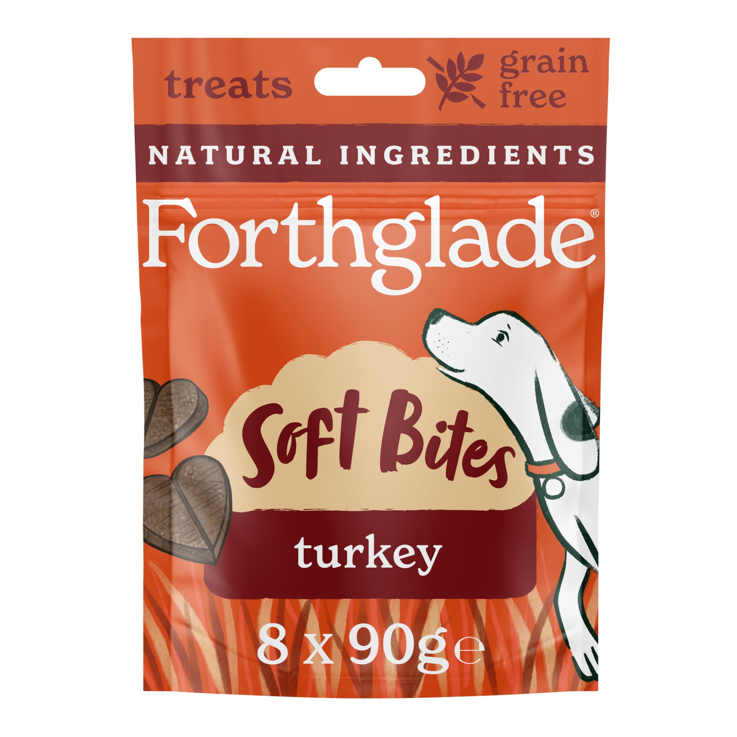 Forthglade Natural Dog Treats (8 x 90g Bags) - Hypoallergenic & Grain Free Dog Treats with Turkey, Hand-Baked Soft Bites, Resealable Bags — image 1