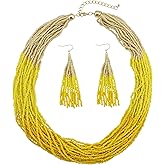 Bocar Multi Layer Beaded Statement Necklace Set Mix Strand Necklace and earrings for Women Gift
