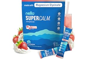 NELLO Supercalm Drink Mix - Ashwagandha KSM 66, Magnesium Glycinate & L-Theanine Supplement, Vitamin D3 - Ashwagandha Root Extract - Focus and Relaxation Support (20 Travel Packets) - Strawberries & Cream