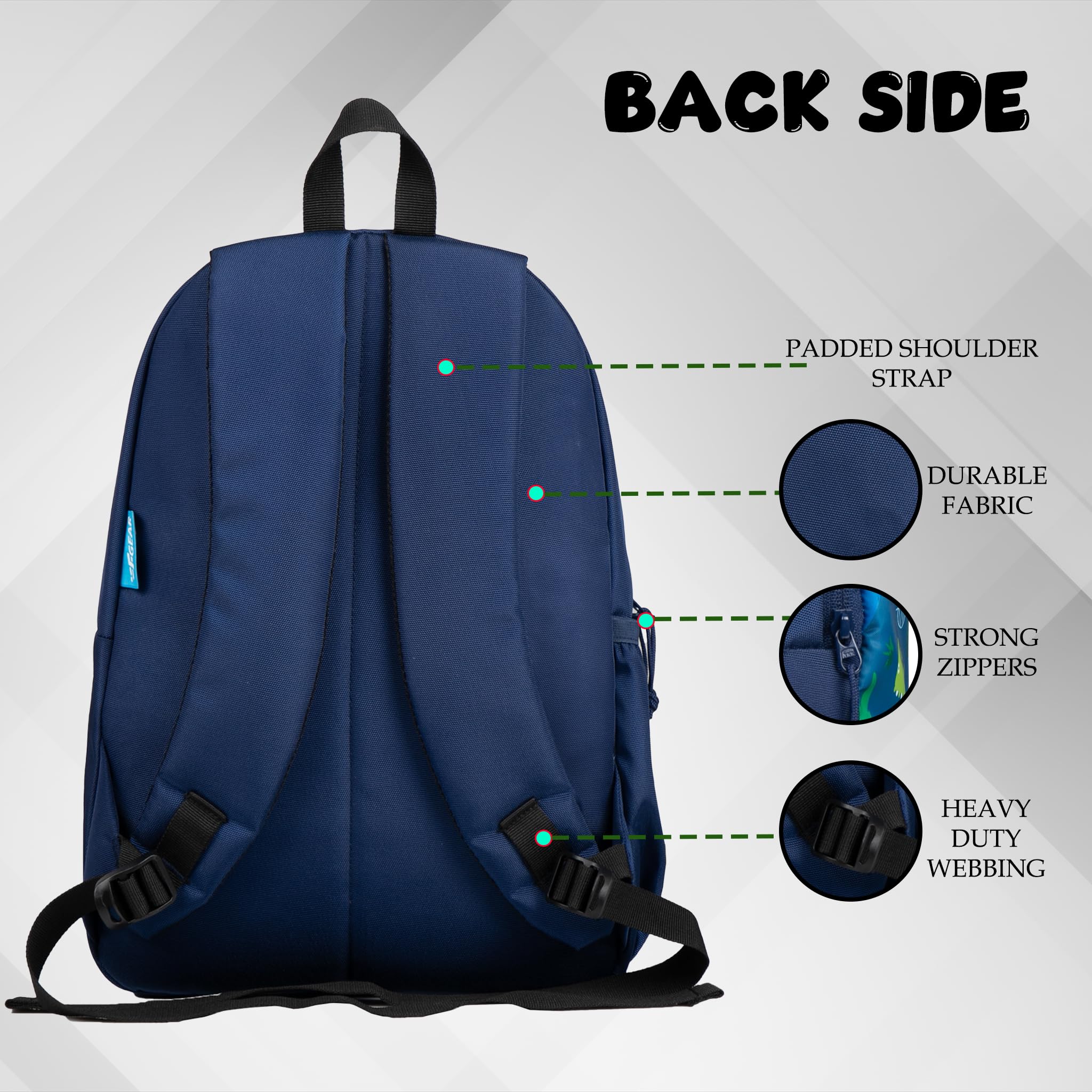 F Gear Brio Kids Backpack|Water-Resistant Polyester|2 Spacious Compartments with Front Pocket & Bottle Holder Adjustable Shoulder Straps|Durable YKK Zippers (Navy Dino, Small) 4
