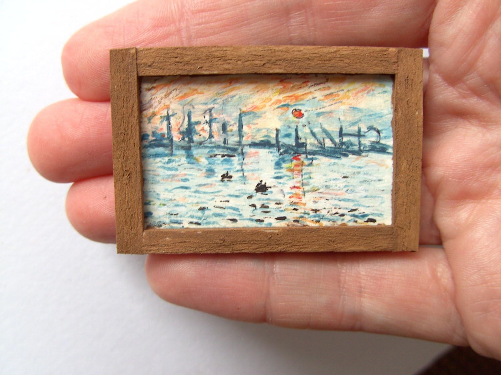 OOAK 1/12th DollHouse Miniature Original French Oil Painting - Claude Monet - Impression Sunrise