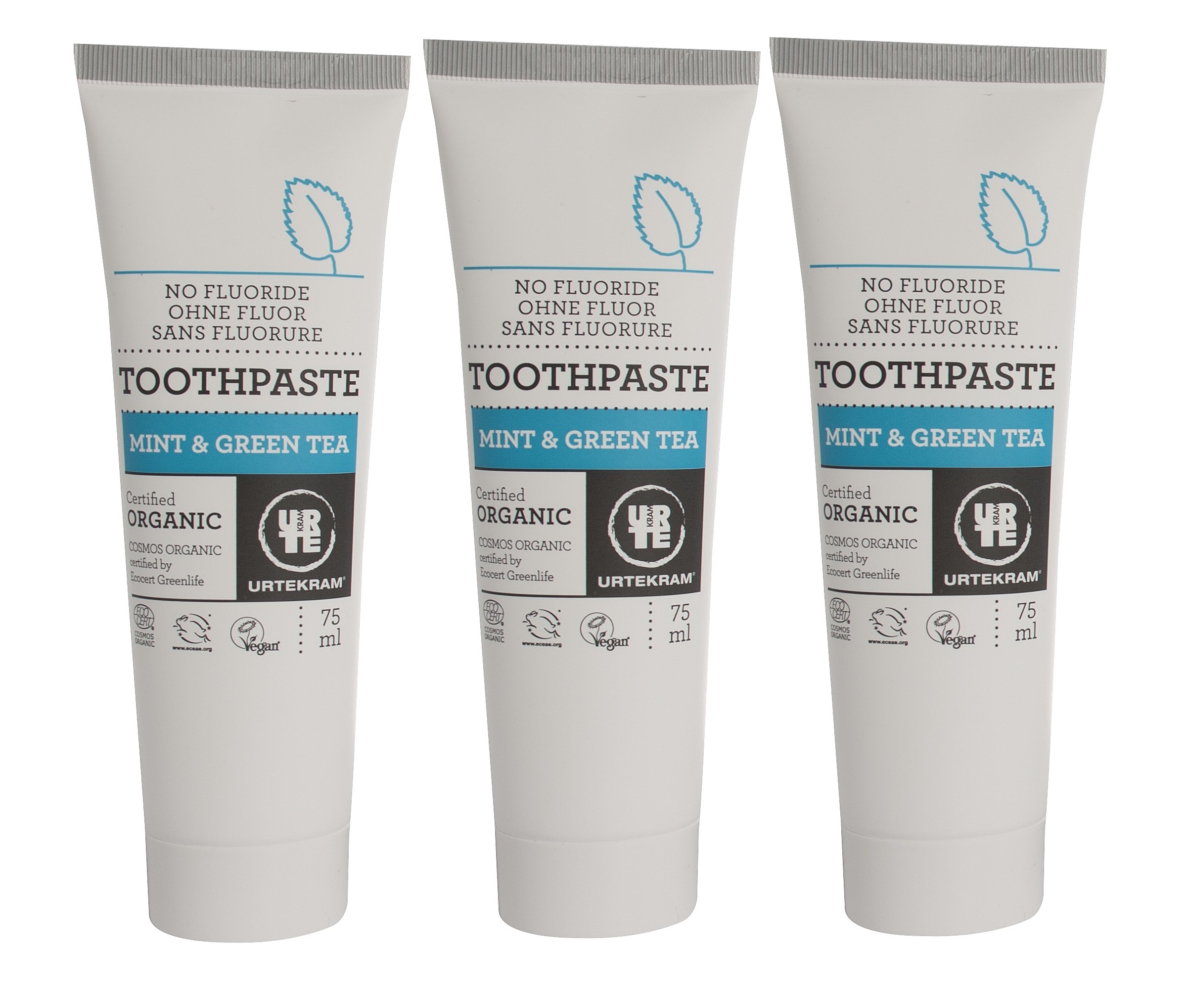 Urtekram Organic Mint & Green Tea Toothpaste 75ml (Pack of 3)