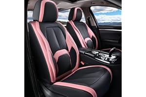 Coverado Seat Covers, Car Seat Covers Front Seats, Nappa Leather Seat Covers for Cars, Waterproof Car Seat Protector with Lumbar Support, Front Seat Covers Universal Fit for Most Cars (Black&Pink)