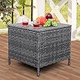 Lviden Outdoor Wicker Storage Side Table, Patio Grey PE Rattan End Table with Storage, Square Container for Furniture Covers, Toys, and Gardening Tools