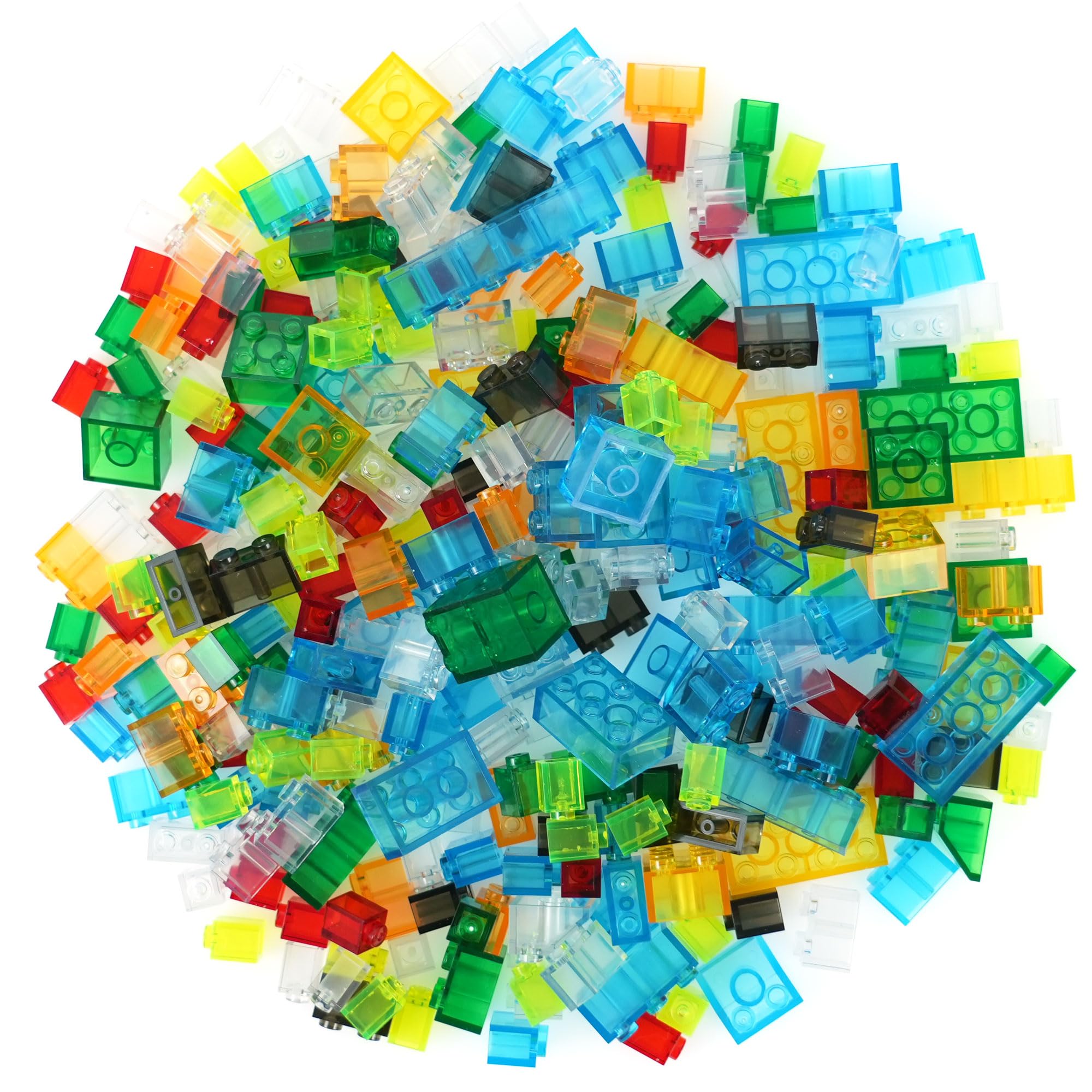 Photo 1 of 300 Pieces Transparent Clear Bricks Parts Pack, Classic Creative Bulk Blocks Set Blocks in Random Color - Mixed Shape