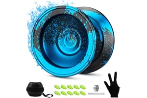 FETESNICE Yoyo Professional Responsive yo yo for Kids Beginner, Dual Purpose Metal Yo-yos, Unresponsive Yo yo for Advanced Yo-yo Players with 10 Strings + Bag + Glove(Black-Blue)