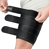 Hamstring Compression Sleeve with 3 Adjustable Straps,Thigh Compression Sleeve for Men Women,Thigh Wrap Compression for Pulled Hamstring,Groin ,Quad,Hamstring Brace for Hamstring Injury, Leg Brace for Upper Thigh support (Black, Medium)