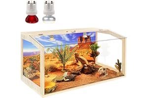 Prolee Reptile Terrarium Up to 68 Gallons, Bearded Dragon Tank With Roof Door, Snake Habitat With Built-in Lamp Fixture and S