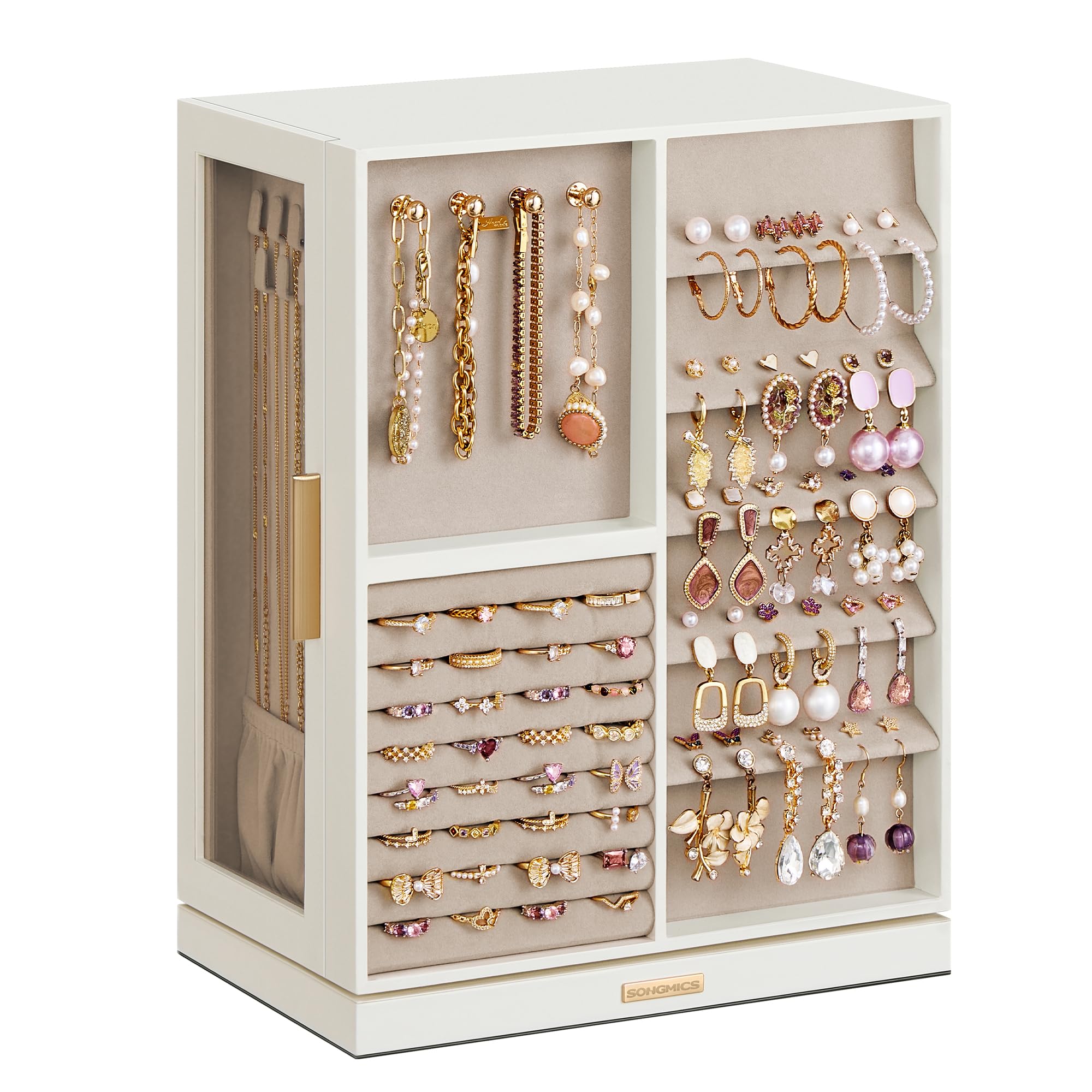Photo 1 of SONGMICS Jewelry Box 360° Rotating, Jewelry Storage Case with 7 Drawers, Jewelry Organizer, Glass Window, Spacious, Vertical Jewelry Storage, Open Design, Great Gift, Cloud White UJBC201W01