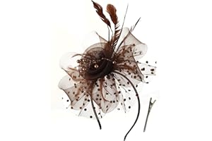 Durzasvo Women's Fascinators Tea Party Wedding Derby Mesh Flower Pearl Feather Fascinator Hat with Headband and Clip