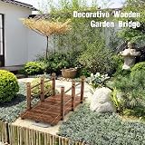 TANGZON 1.5M Wooden Garden Bridge with Safety Railings, Brown view 4