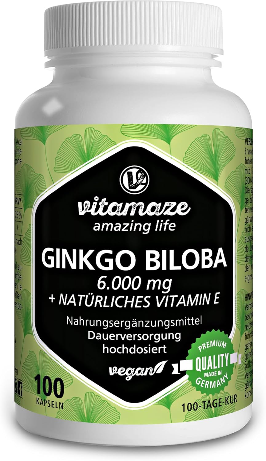 Ginkgo Biloba Capsules 6000mg with Acai, L-Carnitine and Vitamin E, 100 Days Supply, Memory and Energy Booster