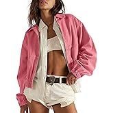 Ziqoty Women's Cropped Jacket Lightweight Bomber Style with Zip Front Pockets Long Sleeve Fall Winter Casual Wear