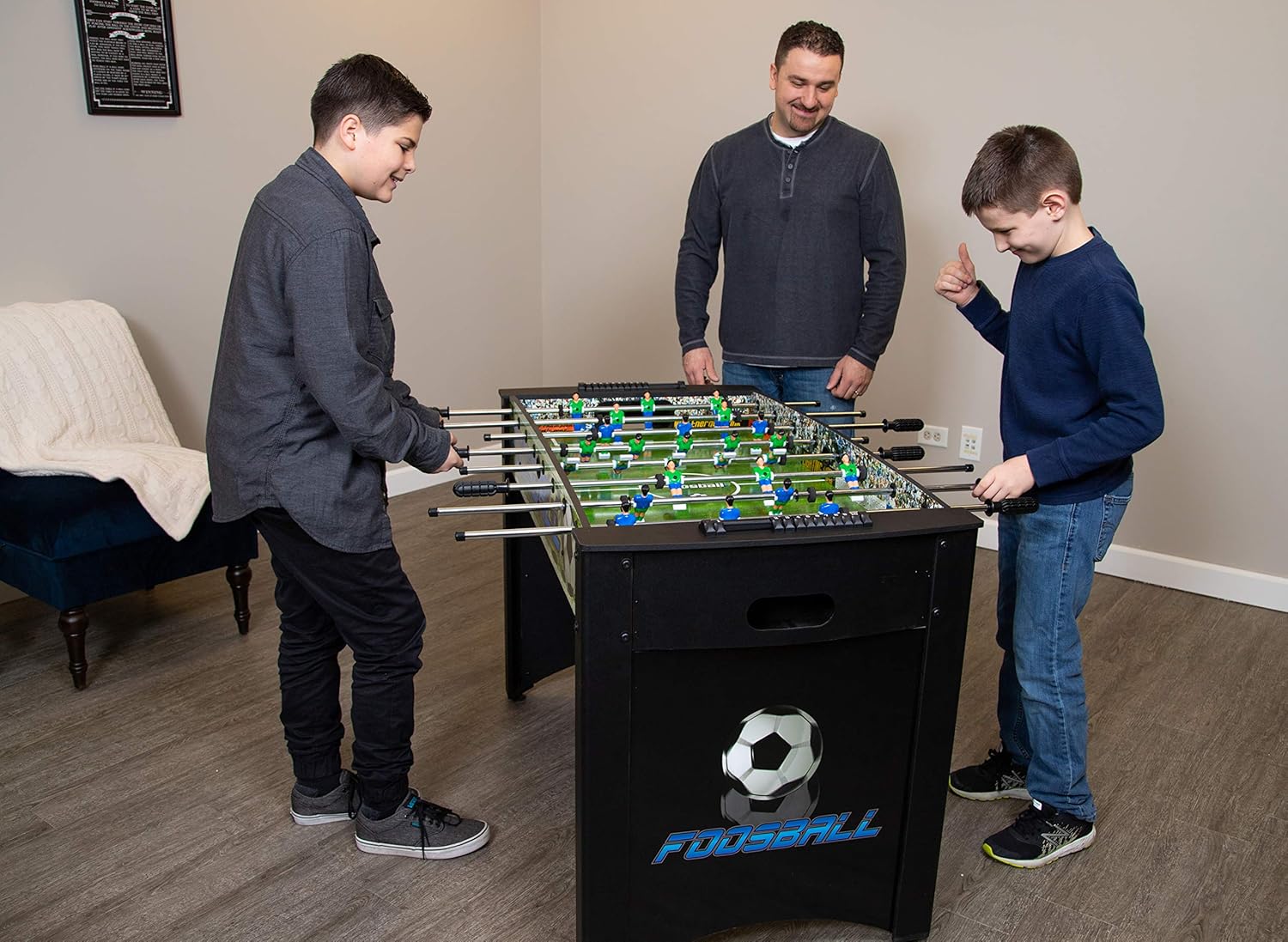 Hathaway Playoff 4 Foosball Table Soccer Game For Kids And Adults With Ergonomic Handles Analog Scoring And Leg Levelers