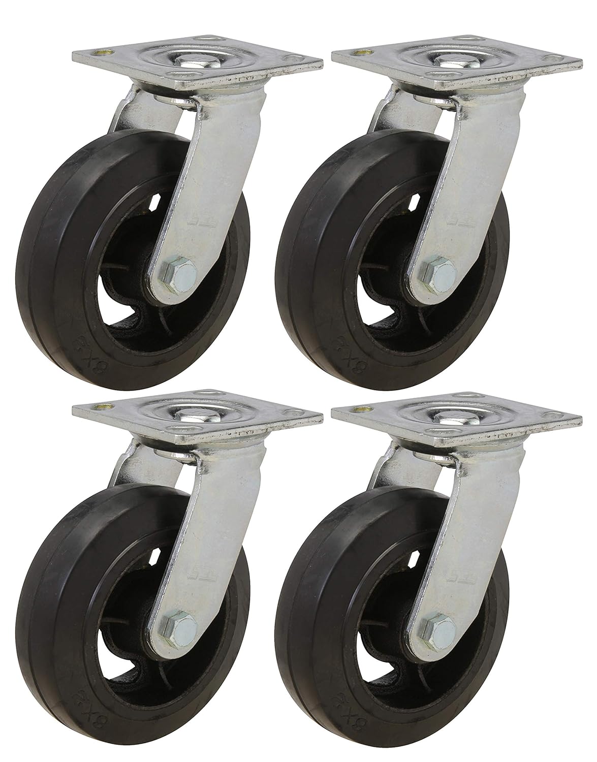 6" Caster Set of 4 Dumpster and Trash Bin Casters Rubber on Cast