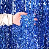 4 Pack 3.3 ft x 6.6 Wavy Sparkle Dark Blue Foil Fringe Backdrop Curtain - Navy Blue Streamer Backdrop Tinsel Curtains for Door Streamers Ocean Birthday Party Decorations Disco Party