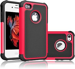 Tekcoo Compatible for iPhone 4S Case/iPhone 4 / 4G Cover, [Tmajor] Shock Absorbing Hybrid Best Impact Defender Rugged Slim Grip Bumper Cover Shell Plastic Outer & Rubber Silicone Inner [Red/Black]