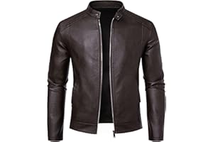Mens Leather Jacket Faux Leather Motorcycle Jackets Stand Collar Biker Coat Outwear