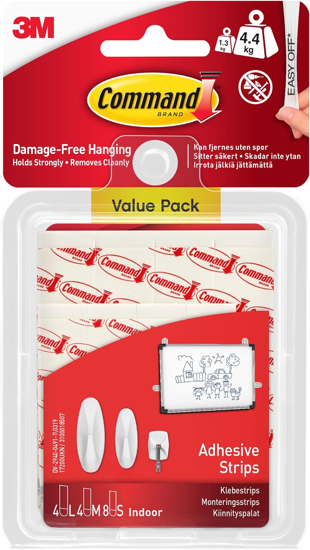Command Assorted Adhesive and Mounting Strips 8 Small 4 Medium 4 Large White