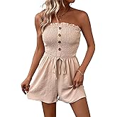Sumotry Women Summer Rompers Smocked Tube Top Jumpsuit Shorts Casual Strapless Romper Beach Vacation Outfits