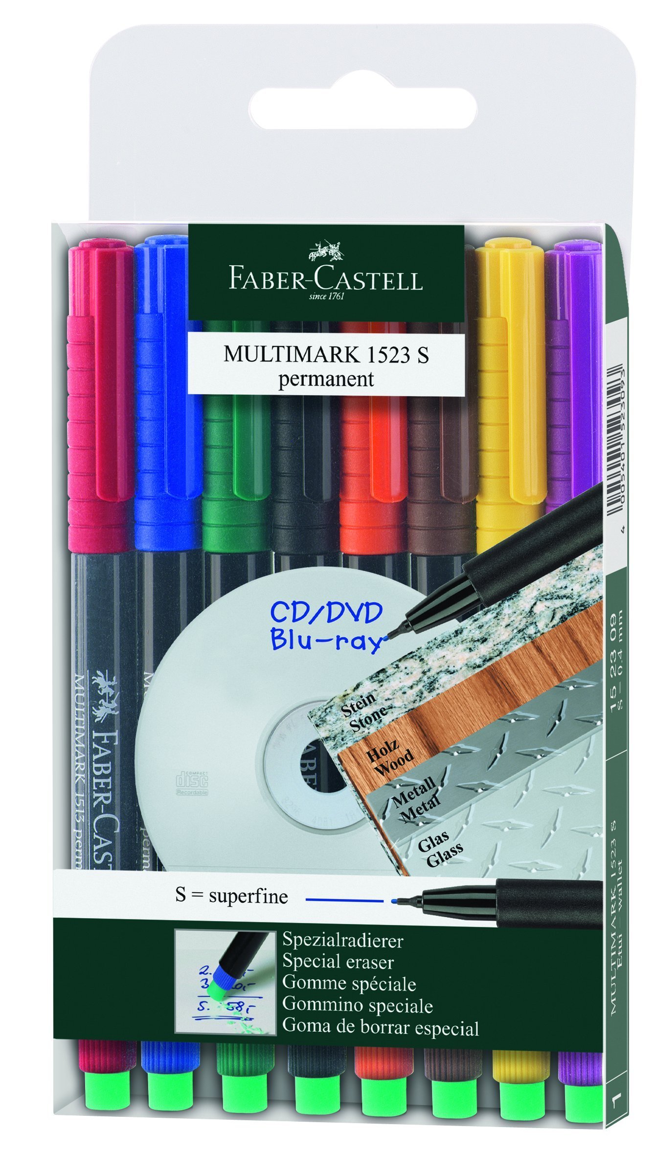 Faber-Castell 1523 09 Multimark Permanent Marker Pen Thickness S Pack of 8 — image 1