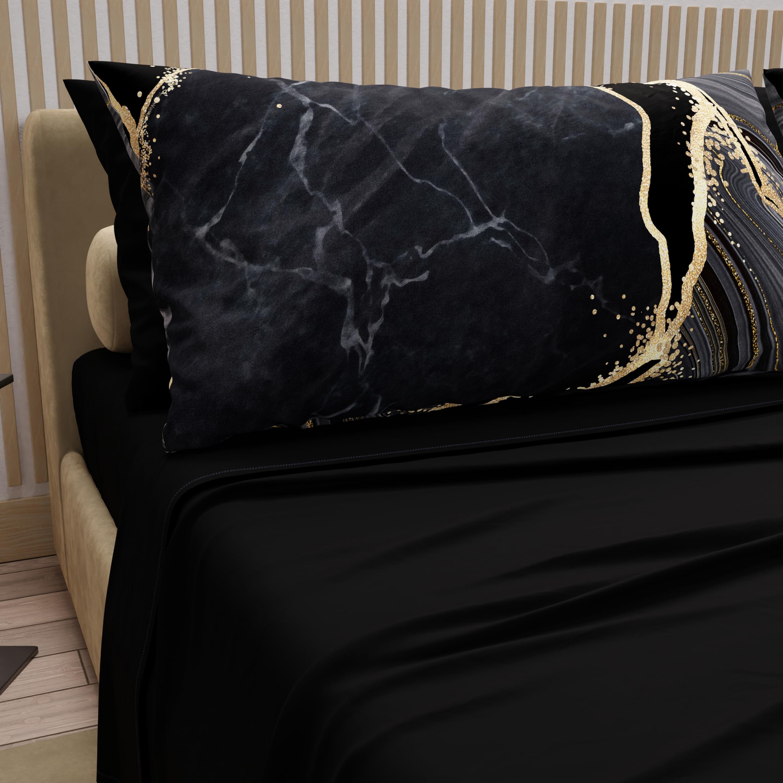 PETTI Artigiani Italiani - Cotton Sheets with Pillowcases in Digital Print, for Single Bed, Complete Top and Bottom Sheet with Corners, Black, 100% Made in Italy — image 1