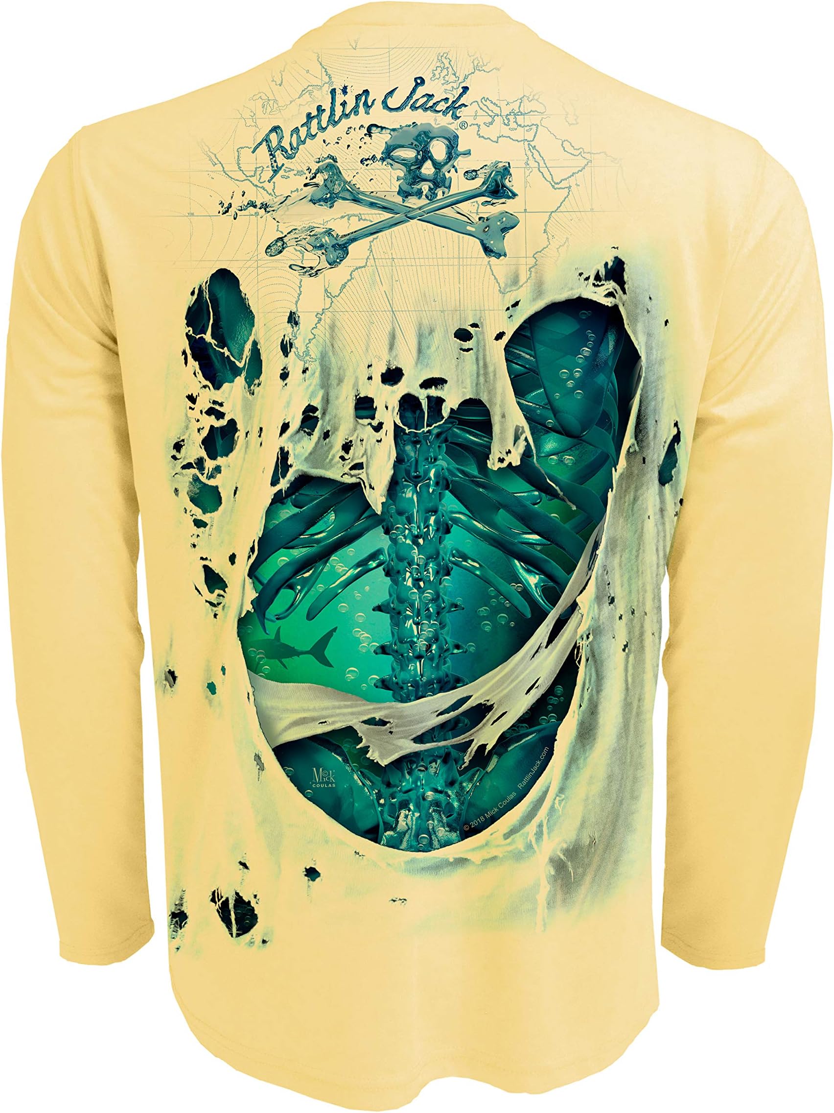 Rattlin Jack Men's UPF 50+ Fishing Skeleton Performance Long Sleeve Shirt