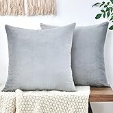 GriNeed Throw Pillow Covers Grey Decorative Velvet Set of 2 18x18 Inch Pillow Covers, Soft Neutral Gray Pillowcases for Couch Sofa Bed Living Room, Farmhouse Boho Decor, Square Accent Cushion Covers