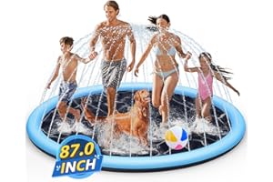 SOOTFRO Splash Pad Sprinkler for Kids, 87" Extra Large Non-Slip Baby Play Mat, Dog Pool Toys, Toddler Outdoor Toys for Ages 3-12 Boys Girls, Summer Outdoor, Parent-Kids Games, Backyard, Lawn