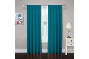 Eclipse Cadenza Microfiber Rod Pocket Panel Pair, Light Filtering Window Curtains, 63 in long x 40 in wide, (2 Panels), Teal