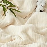 PHF Cooling Muslin King Blanket for Hot Sleepers, 60% Rayon Derived from Bamboo, 40% Cotton for Summer, 4-Layer Breathable Gauze Blanketfor Bed Couch, 108"x90", Natural/Shortbread