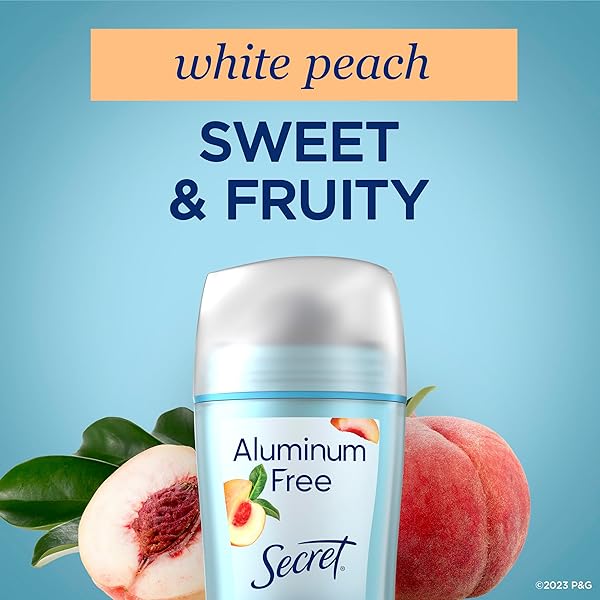 SECRET ALUMINUM FREE DEODORANT FOR WOMEN, 48HR ODOR PROTECTION, FREE OF PARABENS DYES TALC & BAKING SODA, PH BALANCING MINERALS, INVISIBLE SOLID, WHITE PEACH SCENT, 2.4 OZ (PACK OF 3)