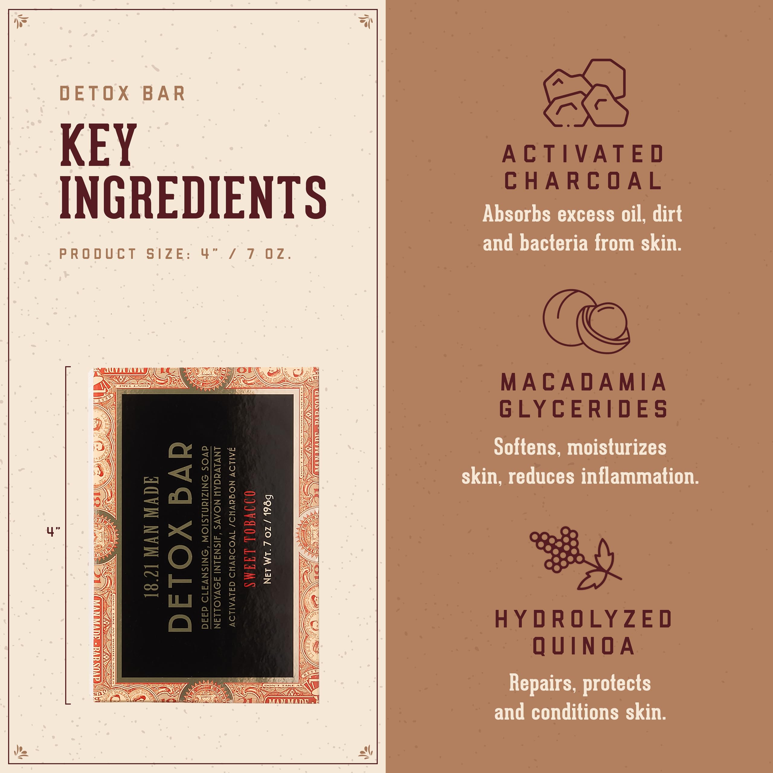 18.21 Man Made Men's Deep Cleansing Soap Bar 7 oz. - Activated Charcoal for Oily/Acne Prone Skin, or Exfoliating Scrub Bar with Jojoba Beads, 2 Scents, Natural Premium Men's Grooming