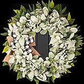 Lambs Ear Eucalyptus Front Door Wreath Year Round, 20" Handmade Green Farmhouse Spring Summer Wreath for Porch Wall Outdoor Indoor Home Decorations