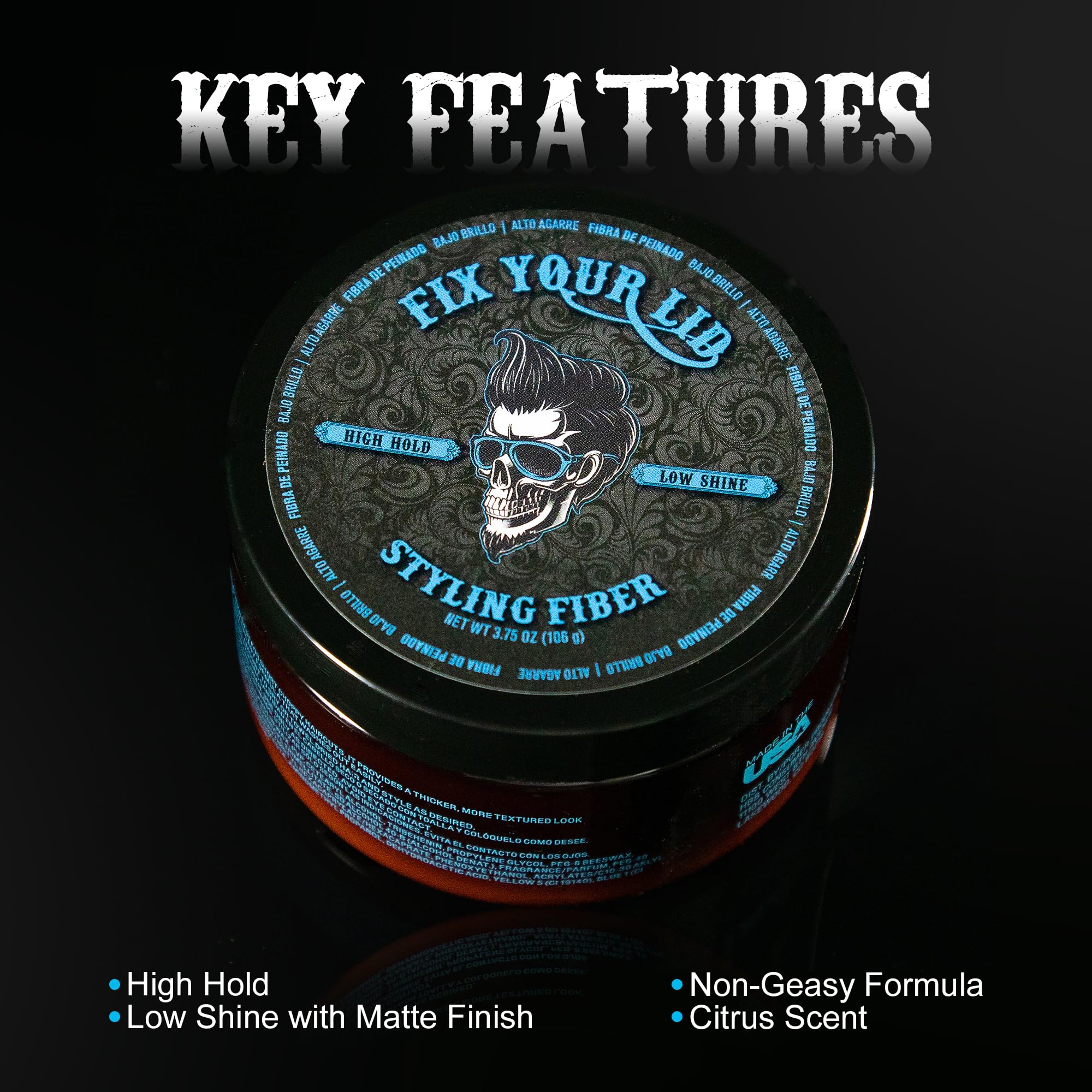 Fix Your Lid-Hair Styling Fiber for Men's and Boys' Short, Choppy Hair Types with High Hold and Low Shine, Infused with Pleasant Citrus Scent, Paraben and Phthalate Free,3.5 oz