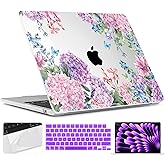TWOLSKOO for MacBook Air 15 inch Case 2025 2024 2023 Release M4 A3241 M3 A3114 M2 A2941, Plastic Hard Shell & Screen Protector & Keyboard Cover & Trackpad Film, Colorful Hydrangea