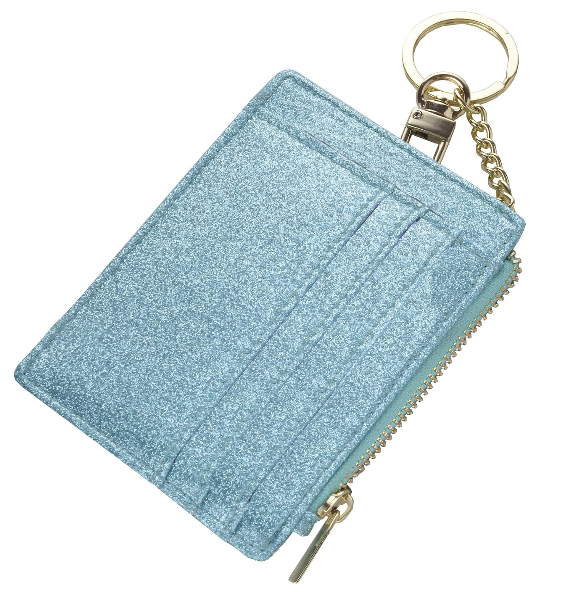 ehsbuy Card Holders Women Slim Ladies Card Holder Wallet RFID Blocking Leather Zipper Coin Purse Keychain Card Wallet