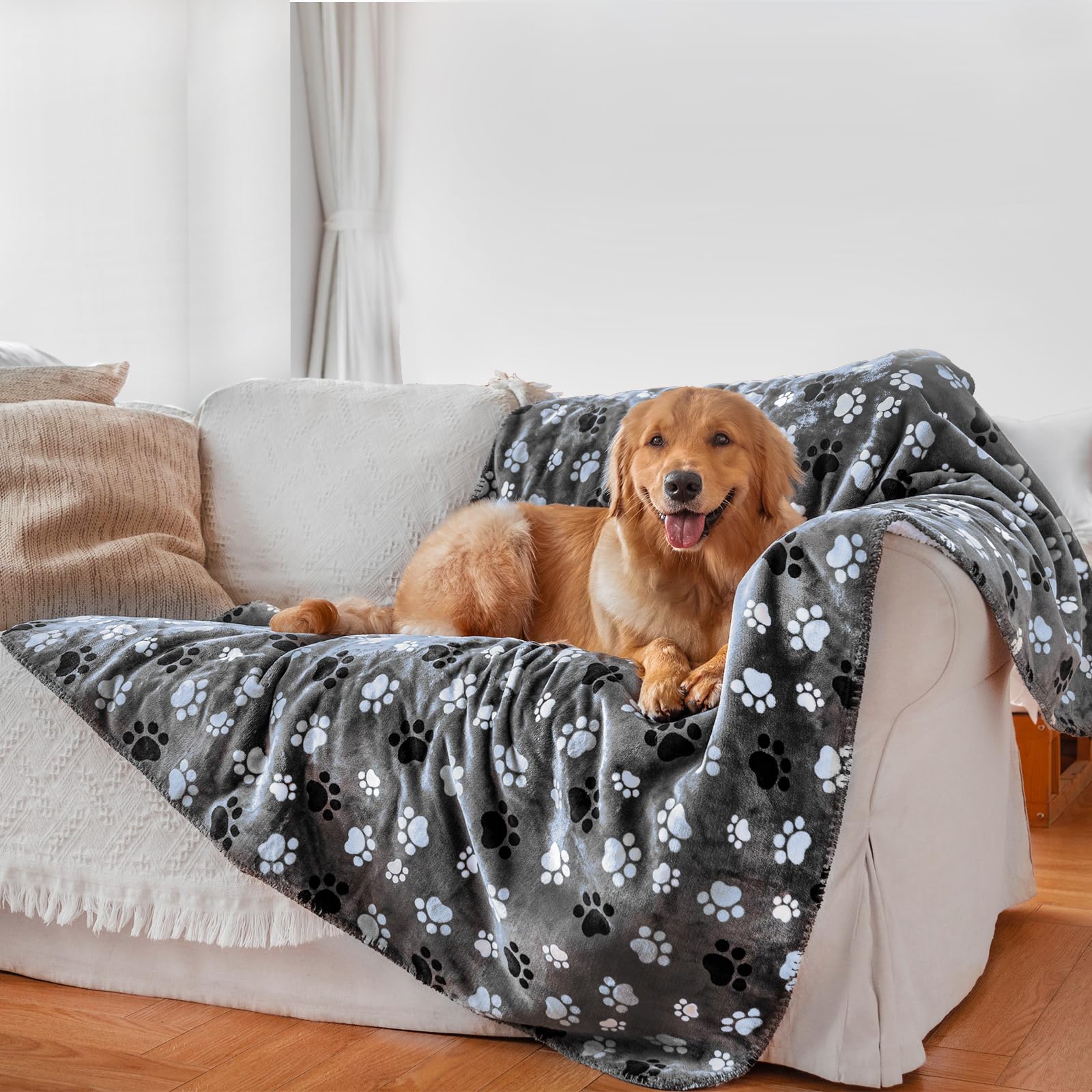 Photo 1 of AIWEK Waterproof Pet Blanket Dog Blankets, Pattern Printing Super Soft Warm Fluffy Facecloth Sofa Car Bed Protector, Urine Proof Washable Pet Blanket for Puppy Large Dogs & Cats(Dog paw130cm*153cm)