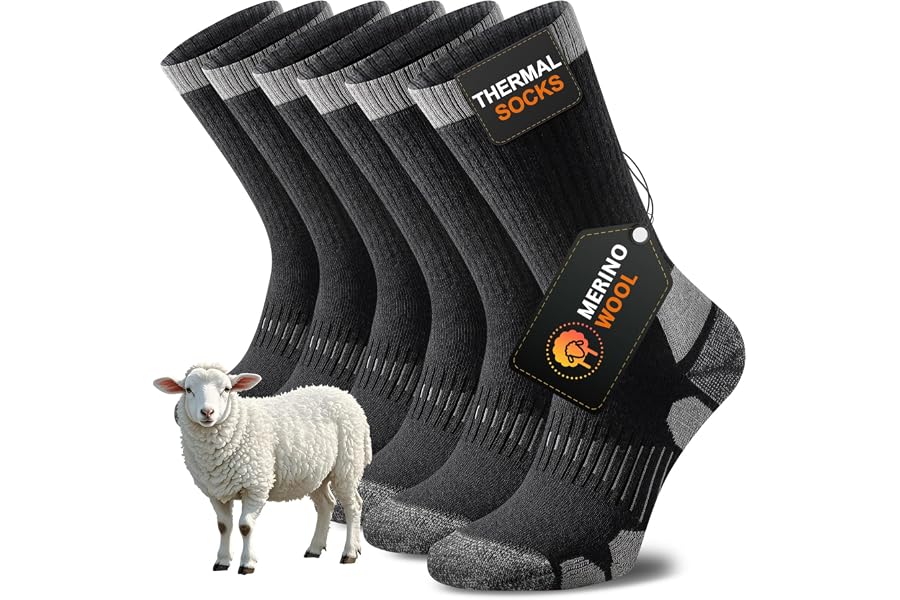 Niorasen Merino Wool Socks for Men & Women, Thermal Winter Crew Warm Socks | seamless toe and cushioned comfort, ideal for cold weather, work boots, hiking and holiday stocking stuffers, gift