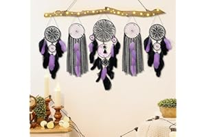 DJSYLIFE 5 Pack Black Purple Dream Catchers Wall Decor Moon and Sun Feather Handmade Traditional Dreamcatchers Large Boho Macrame Wall Hanging Native American Decor for Bedroom Adult Halloween Decorations