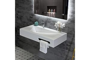 GESIPOR 36"x19" Wall Mount Bathroom Vanity with Sink Stone Resin Floating Vanity Sink Rectangular Vessel Sinks for Bathroom White Trough (Mirror Not Included)