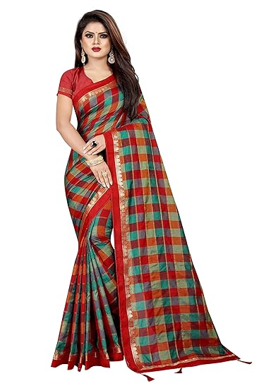Poly Cotton Saree with Cotton Blouse Piece For Women