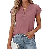 ANRABESS Womens Tops Dressy Casual Cap Sleeve Summer Work Blouses Textured V Neck Henley Shirts 2026 Trendy Business Outfits