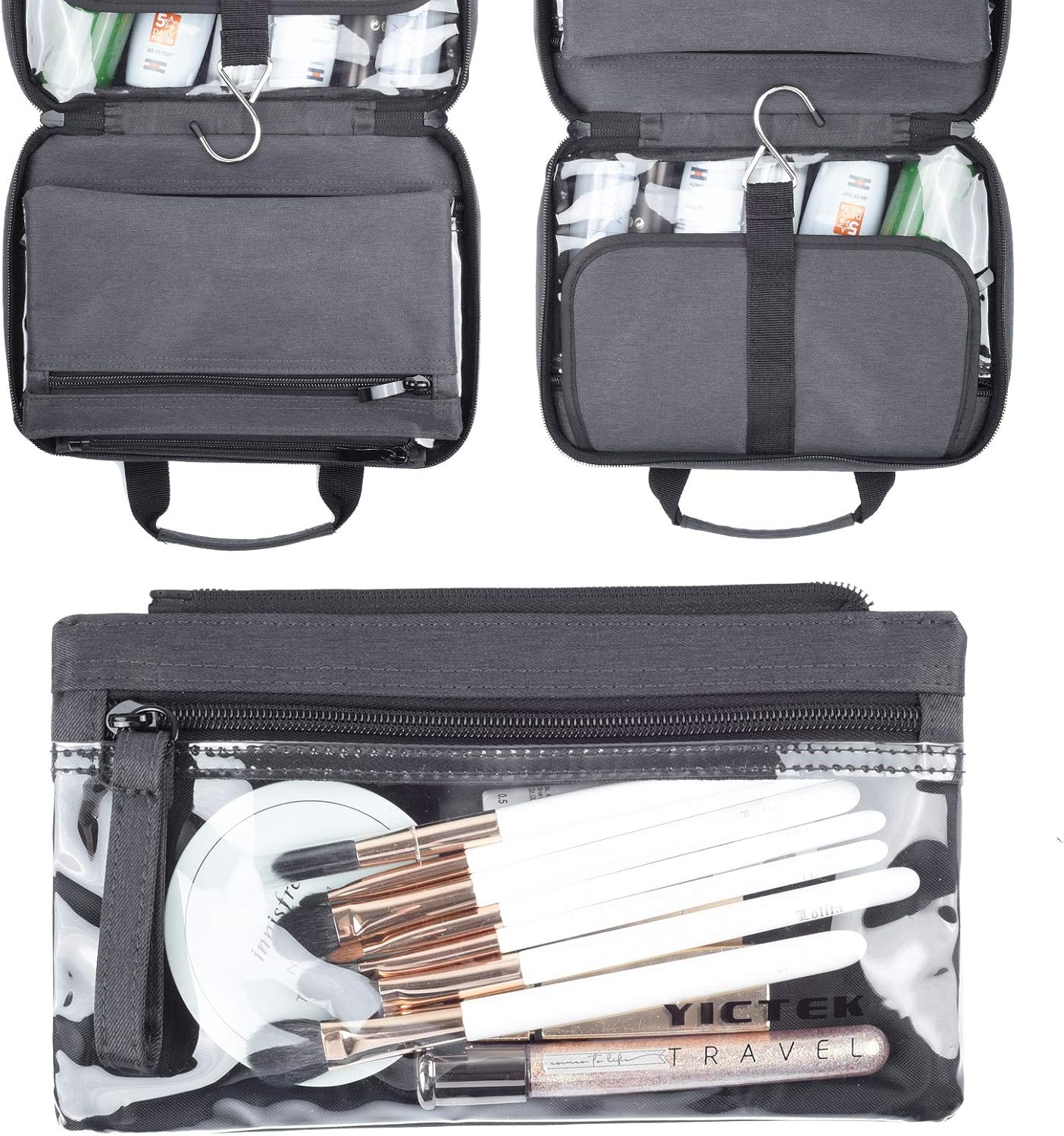 Travel Toiletry Bag with Hanging Hook, Waterproof Makeup Cosmetic Travel Bag Organizer for Toiletries and Accessories, Perfect Bathroom Bag for Women/Men…: Clothing