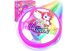 Tqeieu Unicorn Hover Soccer Ball for Girls, Light Up Air Floating Toys for Girls Age 3 4 5 6 7 8 9 10 11 12, Indoor Toy Birthday Gifts, Kids Games with LED Lights Foam Bumper, Kids Stocking Stuffers