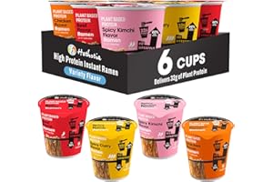 Hethstia High Protein Ramen Variety Pack, 6-Pack Instant Vegan Noodle Soup Cups – Chicken, Beef, Spicy Curry, Kimchi – 32g Plant Protein, Non-Fried, Low Fat, Healthy Quick Meal