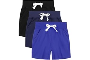 Aikuco 3 Pack Toddler Boys Cotton Shorts Little Boys Athletic Shorts Drawstring Pull-on Shorts with Pockets for Boys Active