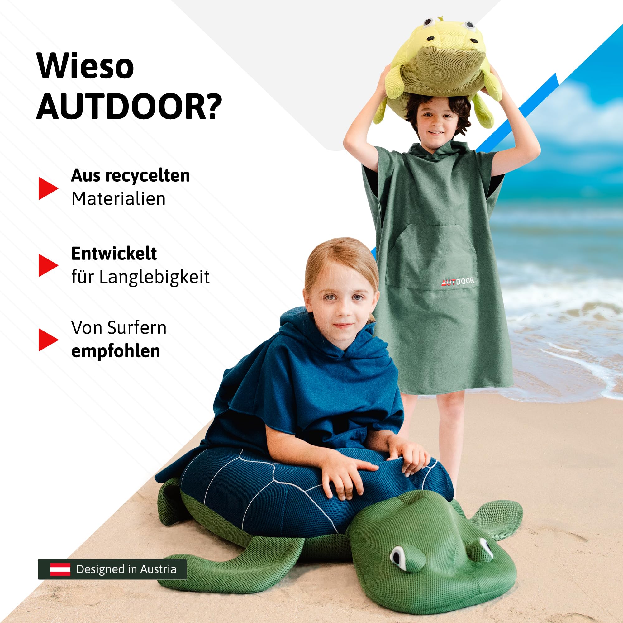 AUTDOOR® Mikrofaser Badeponcho Damen & Herren - nachhaltig aus 100% recycelten PET-Flaschen - Handtuch als Umziehhilfe für Strand und Wassersport - schnelltrocknend & kompakt (Grün, Kids) 8